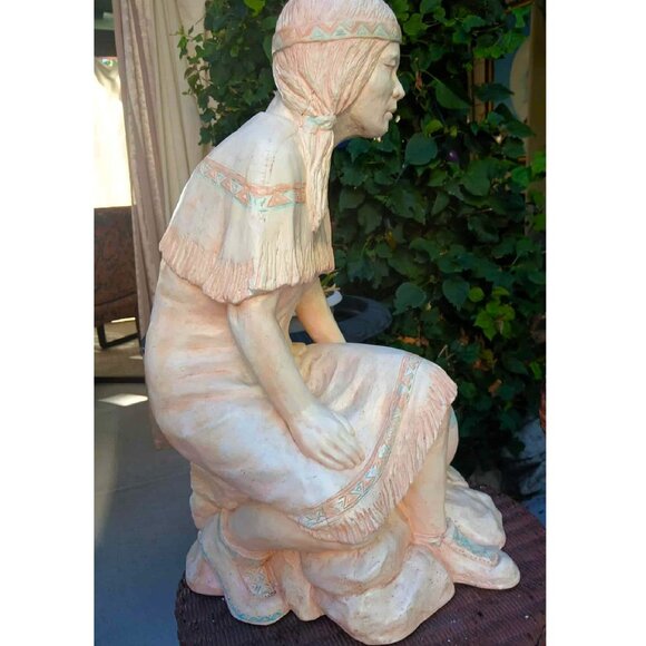 Vintage Continental Studios Native American Indian Woman Chalkware Sculpture - Picture 4 of 13